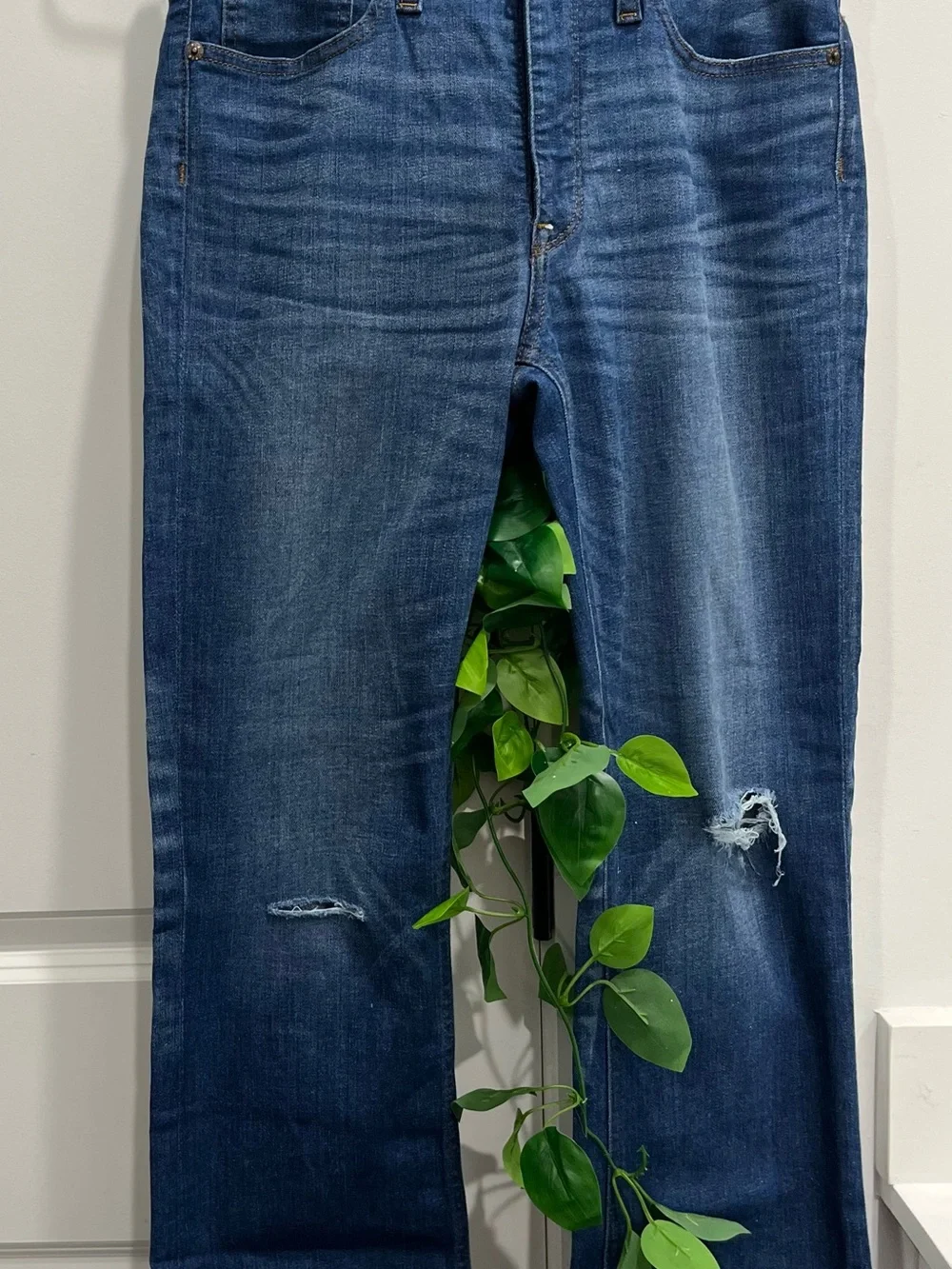 J. Crew Mid Wash Blue Straight-Leg Jeans with Subtle Distress